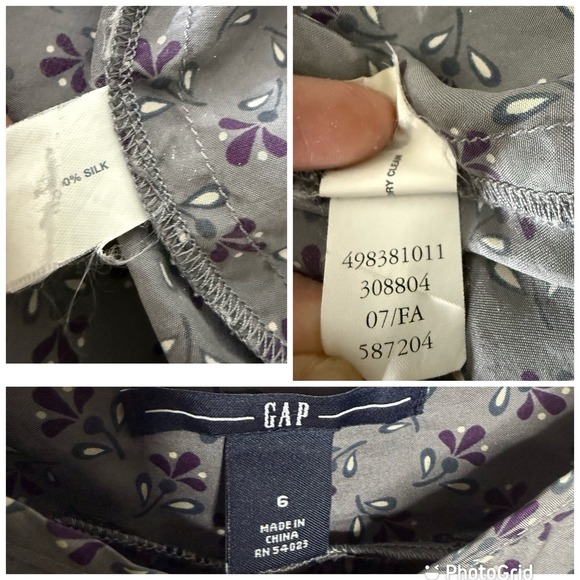 Y2K‎ Gap 100% Silk Babydoll Dress Gray Purple Floral Women's 6 Feminine Ruffle - Picture 11 of 11